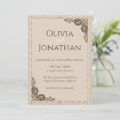エレガントでクラシカルなベージュの豪華な結婚式の招待状 招待状 (スタンド正面)