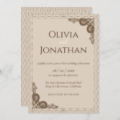 エレガントでクラシカルなベージュの豪華な結婚式の招待状 招待状 (正面/裏面)