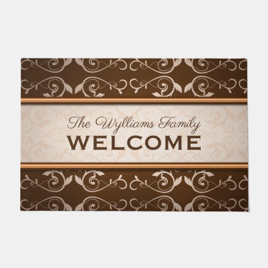 エレガントでクラシカルな華麗さのブラウンベージュ色モノグラム ドアマット (正面)