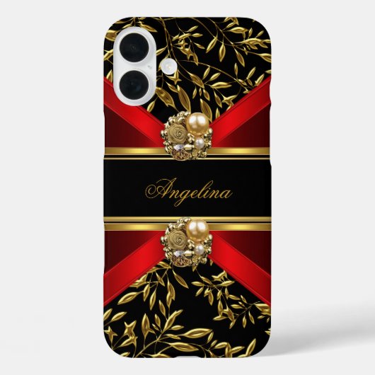 エレガントでクラシカルな赤黒金ダマスク柄ジュエル Case-Mate iPhoneケース (裏面)