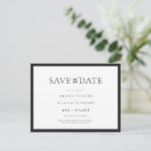 エレガントでクラシカルな黒と白のSave the Date ポストカード (スタンド正面)