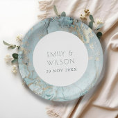 エレガントでクラシックなアクア ダスキーブルー ゴールド アゲート ウェディング ペーパープレート