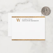 エレガントでクラシックなホワイト＆ゴールドのモノグラム ノートカード (正面/裏面インサイチュ)