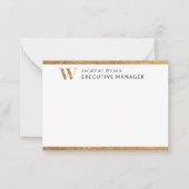 エレガントでクラシックなホワイト＆ゴールドのモノグラム ノートカード (正面)