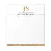 エレガントでクラシックな白と金のパーソナライズされたモノグラム ノートパッド (正面)