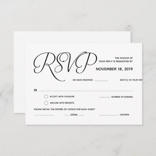 エレガントでクラシックな結婚RSVP (応答)カード エンクロージャーカード (正面/裏面)