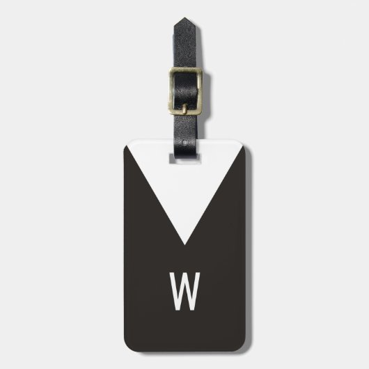 エレガントでクールな白黒の幾何学的なモノグラム ラゲッジタグ (正面縦)