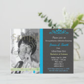 エレガントでクールな青い写真 大学卒業 招待状 (スタンド正面)