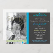 エレガントでクールな青い写真 大学卒業 招待状 (正面/裏面)