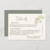 エレガントでグリーン フラワーのウェディング詳細カード 出欠カード (正面/裏面)