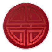 エレガントでシックでビロードのようで赤く中国のな長寿のモチーフ セラミックノブ (正面)