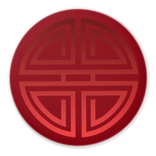 エレガントでシックでビロードのようで赤く中国のな長寿のモチーフ セラミックノブ (正面)