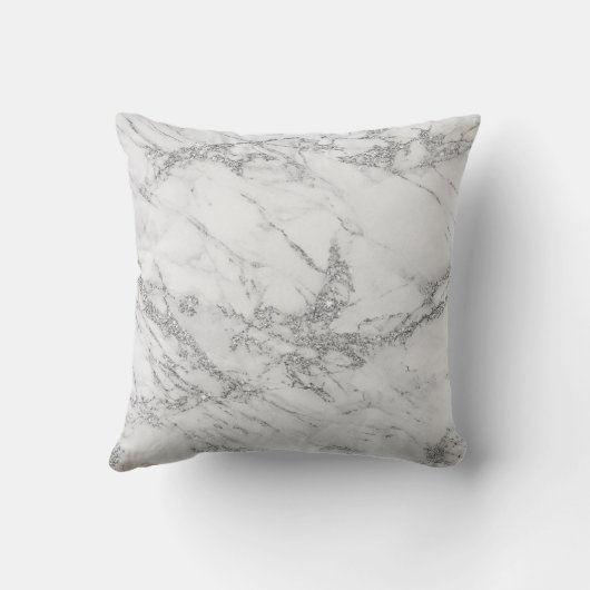 エレガントでシックで白い灰色の銀製のグリッターの大理石 クッション (裏面)