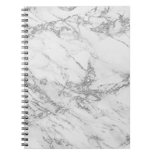 エレガントでシックで白い灰色の銀製のグリッターの大理石 ノートブック (正面)