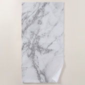 エレガントでシックで白い灰色の銀製のグリッターの大理石 ビーチタオル (正面)