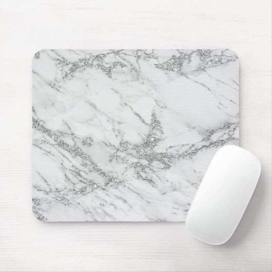 エレガントでシックで白い灰色の銀製のグリッターの大理石 マウスパッド (マウス)