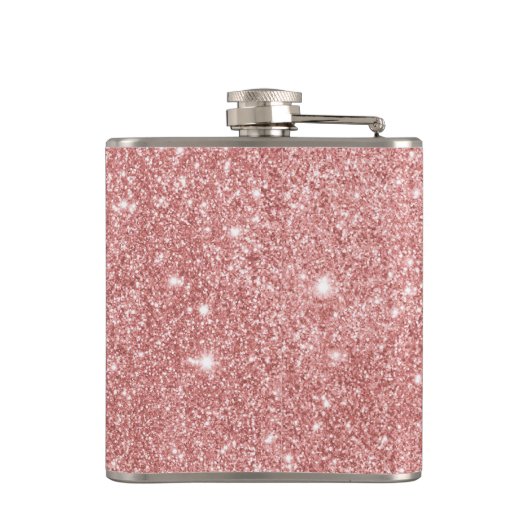 エレガントでシックで贅沢でフェイクなグリッターのばら色の金ゴールド フラスク (裏面)