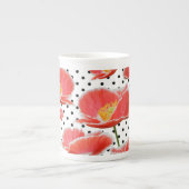 エレガントでシックで赤いケシおよび水玉模様 ボーンチャイナマグカップ (正面)