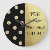 エレガントでシックで黒い金ゴールドの点やる気を起こさせるなメッセージ ラージ壁時計 (正面)