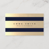 エレガントでシックで黒い金ゴールドホイルのストライプので贅沢な青 名刺 (正面)