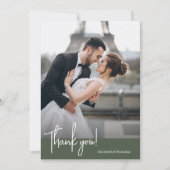 エレガントでシックなダークモスグリーン結婚ズ サンキューカード (正面)