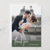 エレガントでシックなダークモスグリーン結婚ズ サンキューカード (正面/裏面)