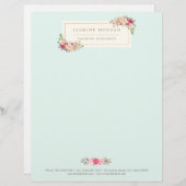 エレガントでシックなパステル調の水彩画の花柄のブティック レターヘッド (正面/裏面)