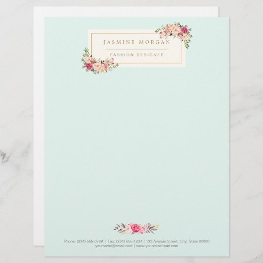 エレガントでシックなパステル調の水彩画の花柄のブティック レターヘッド (正面/裏面)