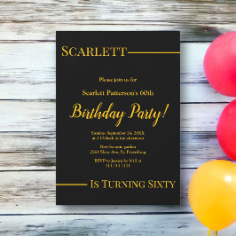 エレガントでシックなブラックとゴールドのラグジュアリー60歳の誕生日 招待状