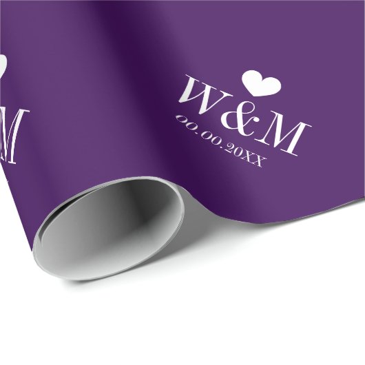 エレガントでシックなモノグラムの紫色の結婚式のwrappingpaper ラッピングペーパー (ロールコーナー)