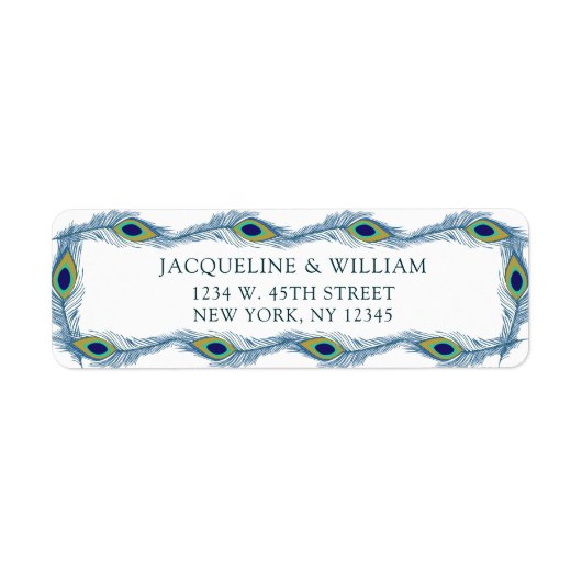 エレガントでシックな孔雀の水彩画の差出人住所 ラベル (正面)