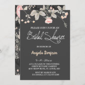 エレガントでシックな水彩画の花のブライダルシャワーカード 招待状 (正面/裏面)