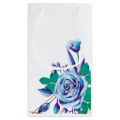 エレガントでシックな水彩画の青い結婚式の招待状 スモールペーパーバッグ (裏面)