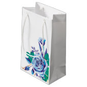 エレガントでシックな水彩画の青い結婚式の招待状 スモールペーパーバッグ (裏面アングル)