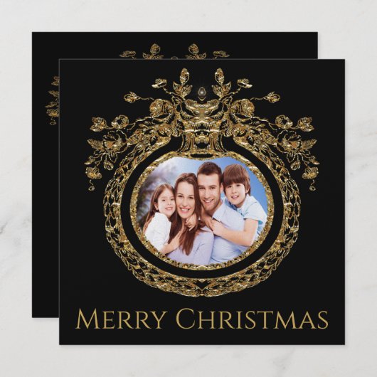 エレガントでシックな豪華なクリスマス写真 シーズンカード (正面/裏面)