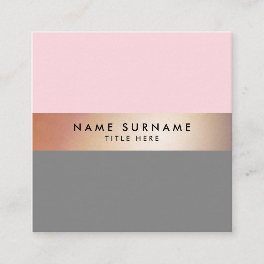 エレガントでシックな金ゴールドのストライプのピンクの正方形の名刺 スクエア名刺 (正面)