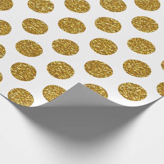 エレガントでシックな金ゴールドの水玉模様のグリッターの写真のプリント ラッピングペーパー (角)