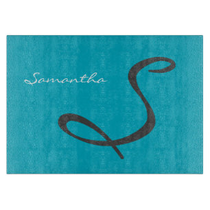 エレガントでシンプルでモダンでシックで粋なモノグラムのティール（緑 カッティングボード