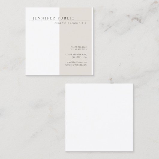 エレガントでシンプルでモダンな最小主義のシックなテンプレート スクエア名刺 (正面/裏面)