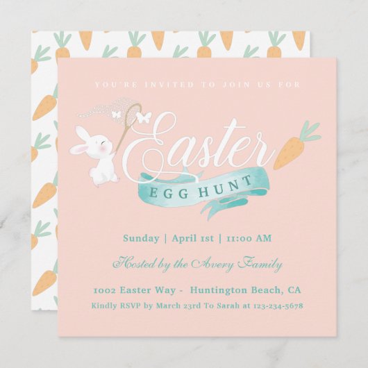 エレガントでシンプルなイースターエッグハント 招待状 (正面/裏面)