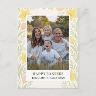 エレガントでシンプルなカラフルなフラワーのイースターファミリーフォト シーズンポストカード