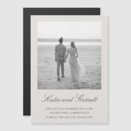 エレガントでシンプルなグレー写真の結婚式日程事前通知 マグネット招待状