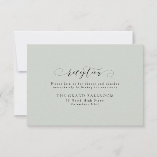 エレガントでシンプルなサージグリーンの結婚式の受付カード 招待状 (正面)