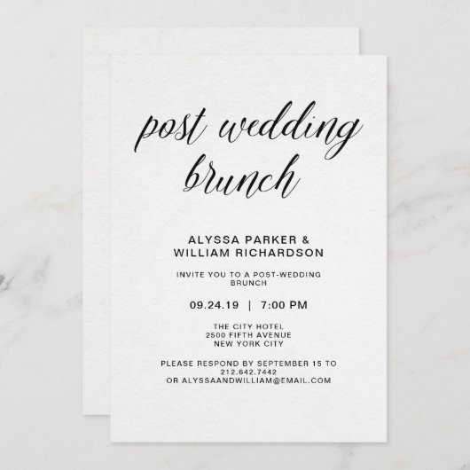 エレガントでシンプルなタイポグラフィのポストの結婚式のブランチ 招待状 (正面/裏面)