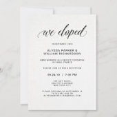 エレガントでシンプルなタイポグラフィー 私たちは駆け落ちしました | レセプション 招待状 (正面)