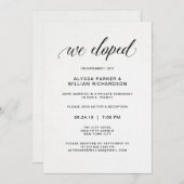 エレガントでシンプルなタイポグラフィー 私たちは駆け落ちしました | レセプション 招待状 (正面/裏面)