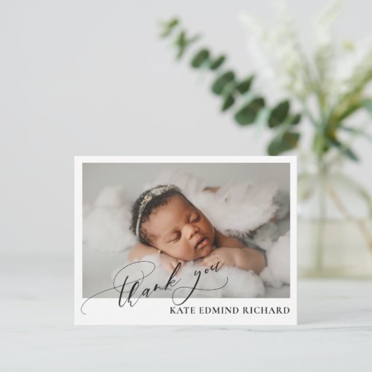 エレガントでシンプルなベビー写真出生発表 ポストカード (スタンド正面)