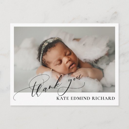 エレガントでシンプルなベビー写真出生発表 ポストカード (正面)