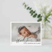 エレガントでシンプルなベビー写真 出生のお知らせ ポストカード (スタンド正面)