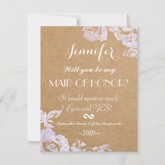 エレガントでシンプルなモダンのばら色の花のフェイクな銀 招待状 (正面)